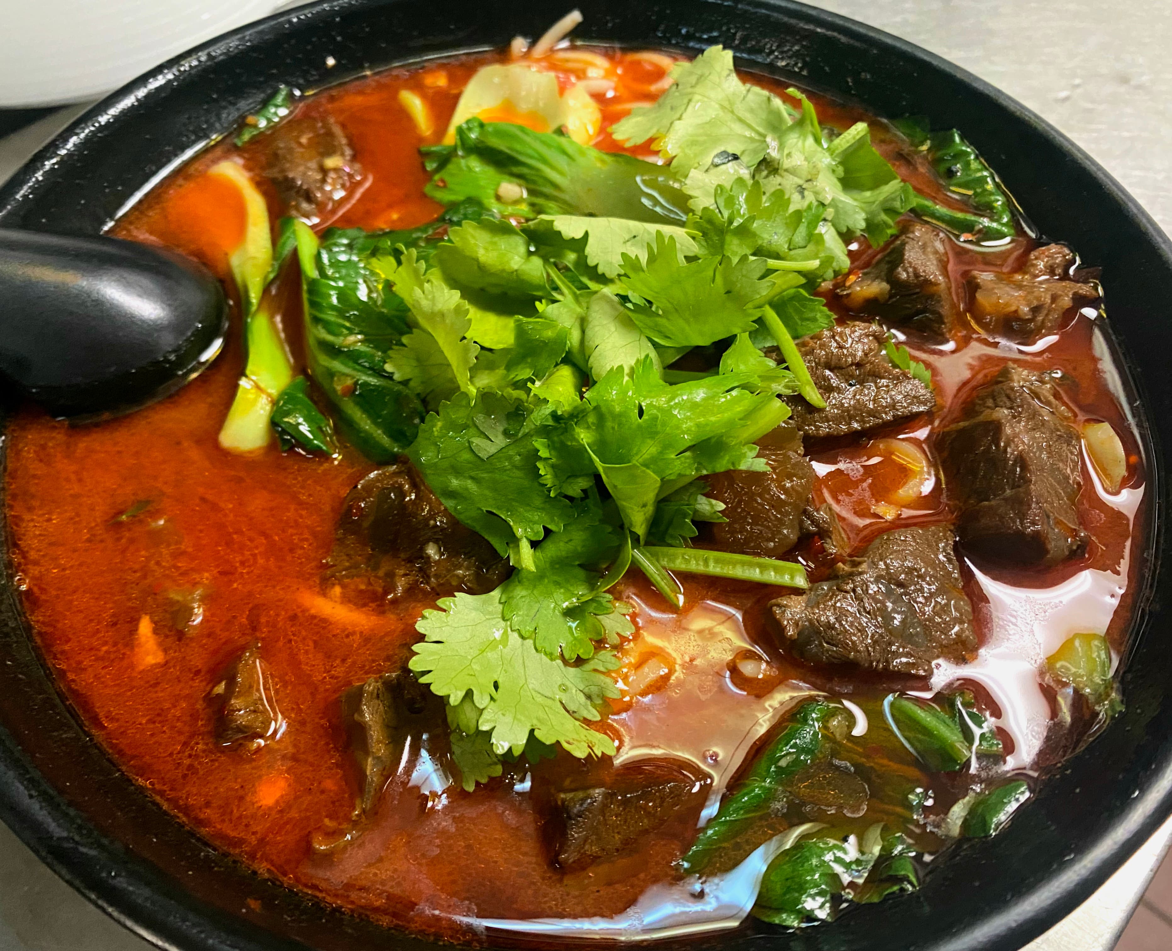 Sichuan braised beef noodle soup with beef and vegetables